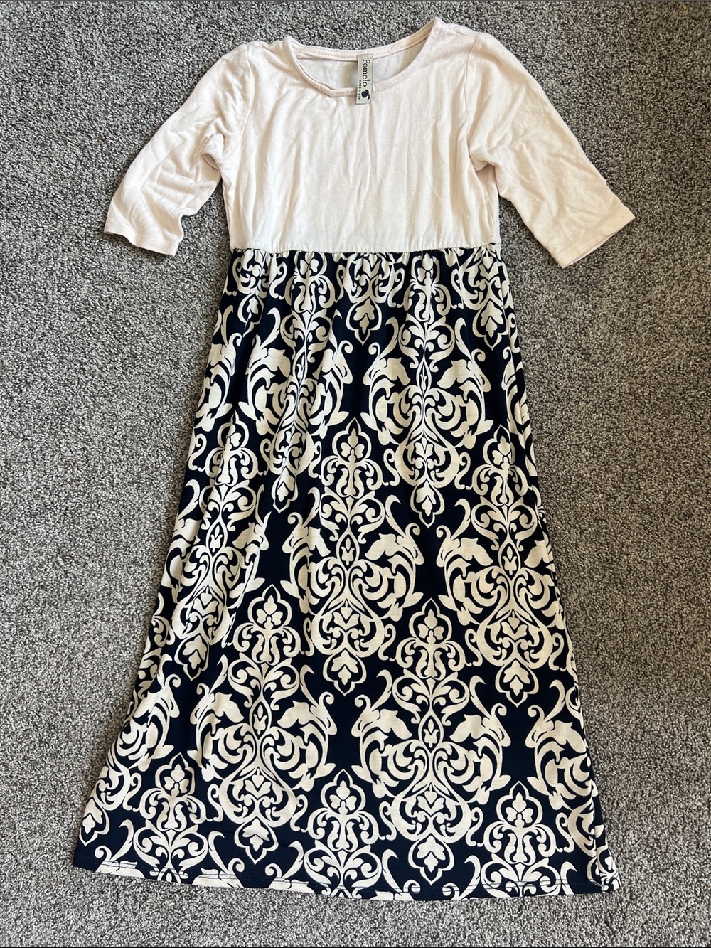 Pomelo Cream Top Navy and Cream Patterned Skirt Girls Casual Dress